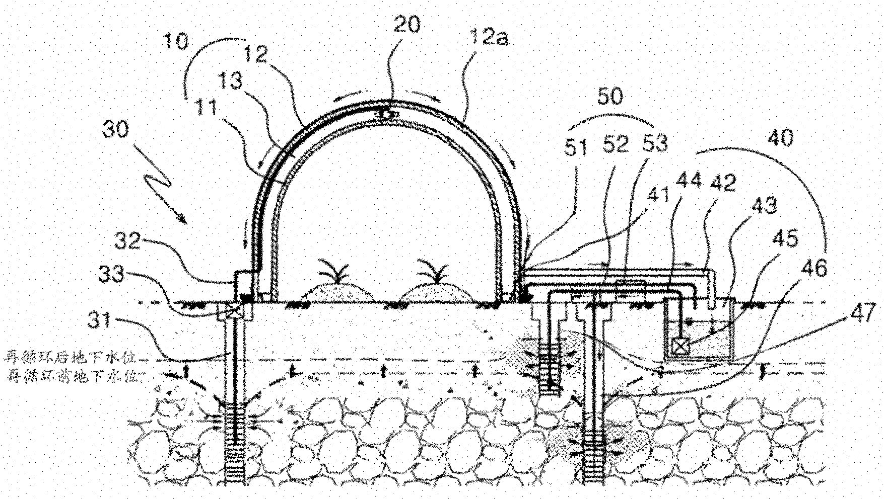 Water curtain cultivation system capable of geological circulation of groundwater and artificial recharge of rainwater