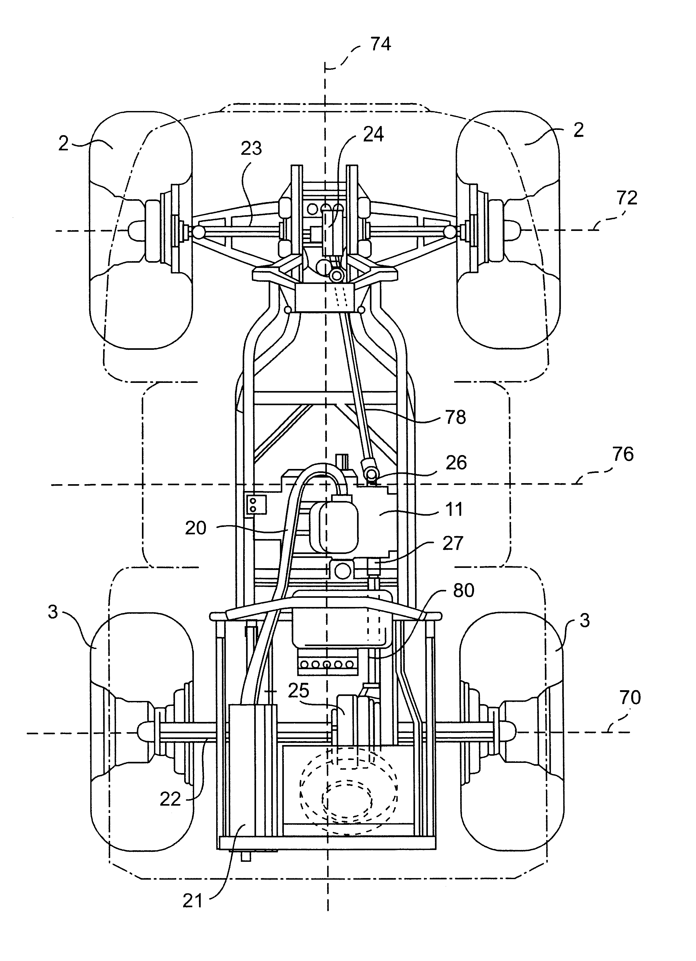 All terrain vehicle with improved motor arrangement