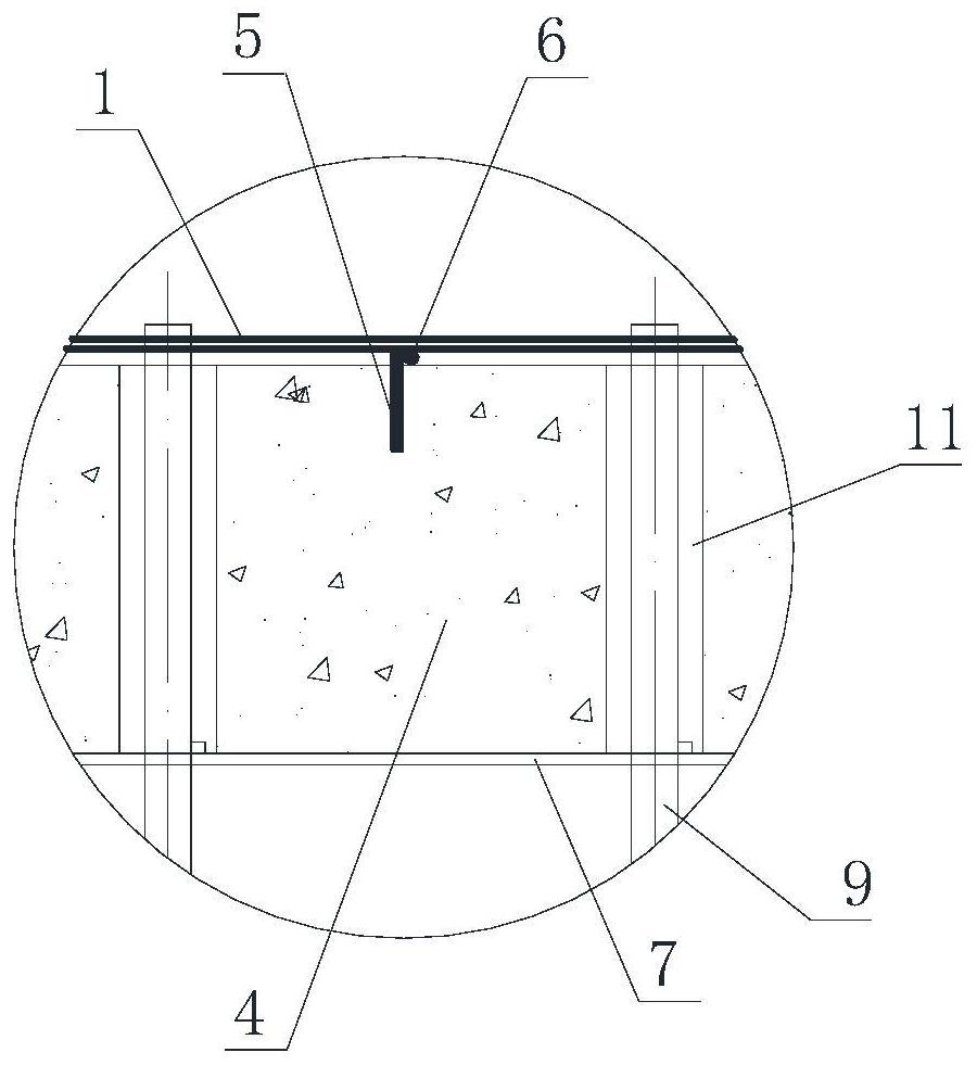 Embedding and fixing structure and embedding method for coal gas down-spraying pipes in coke oven foundation top plate