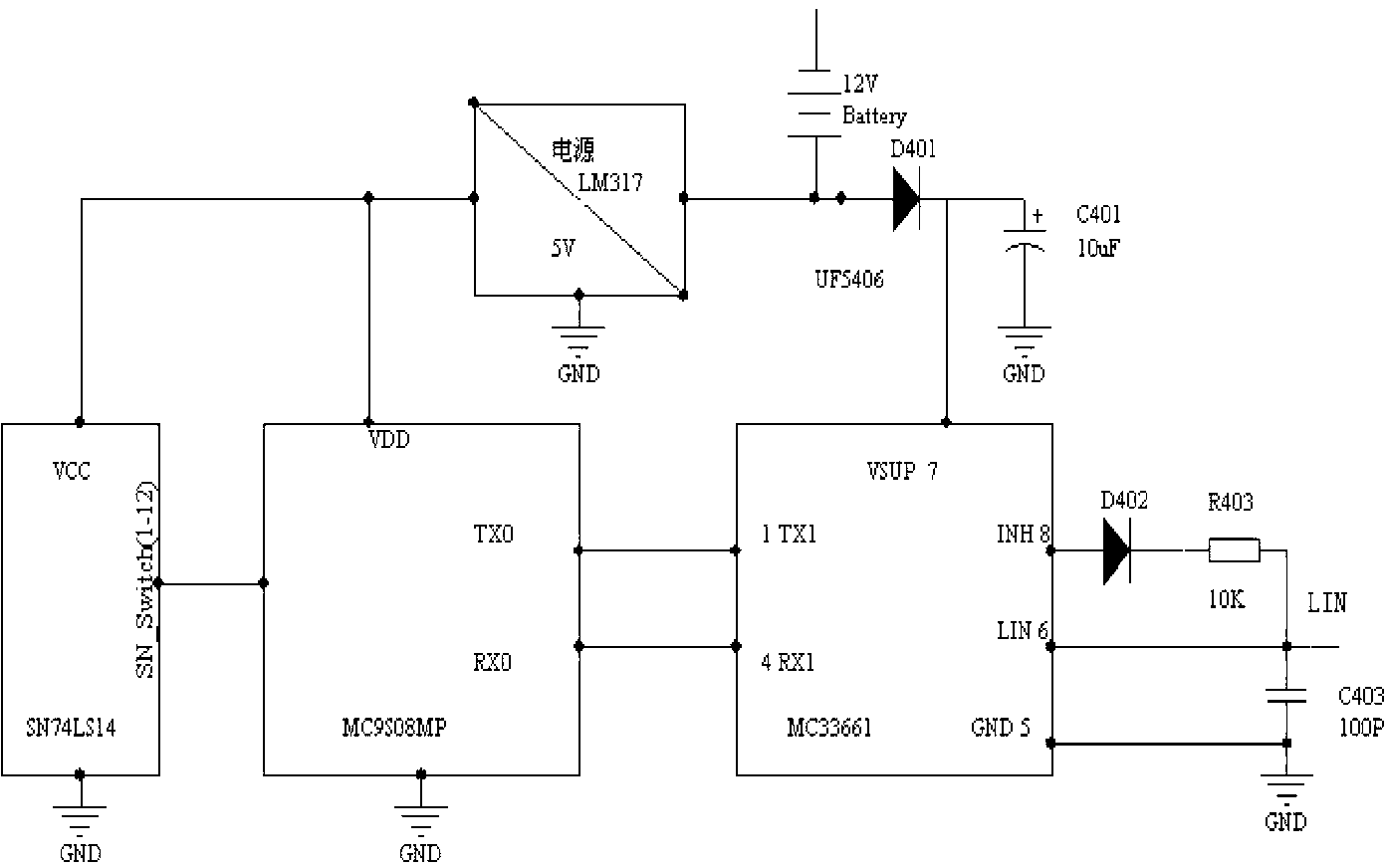 Automobile intelligent window switch based on LIN bus port