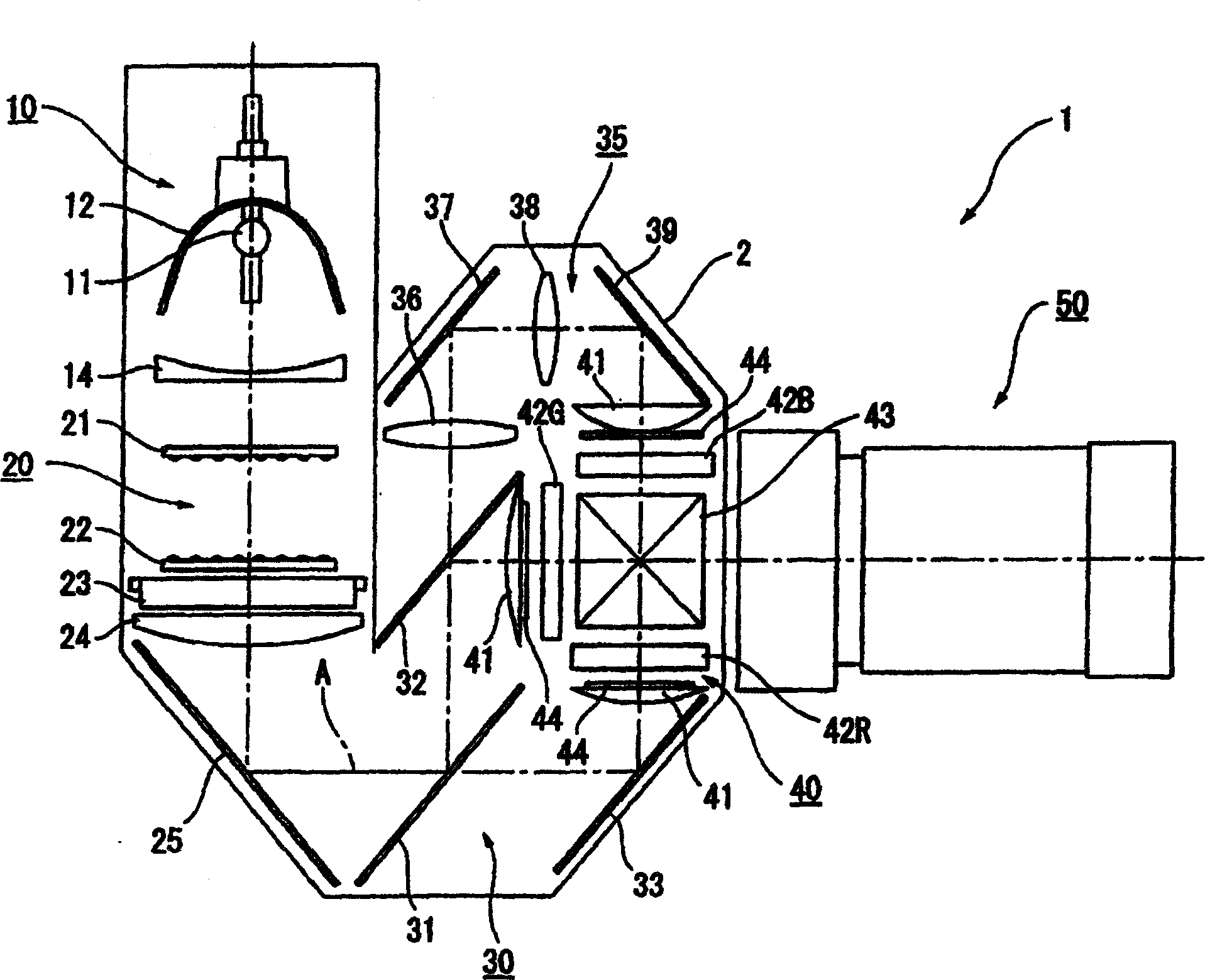 Light source device with discharge tube disposed in the neck of a reflector and projector therewith