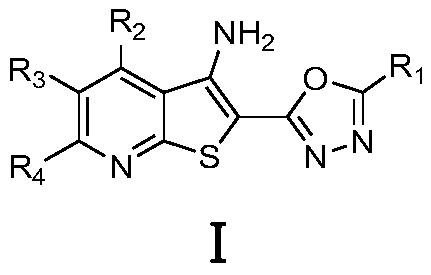 2-oxadiazole-3-aminothieno[2, 3-b]pyridine derivative, preparation method and application thereof