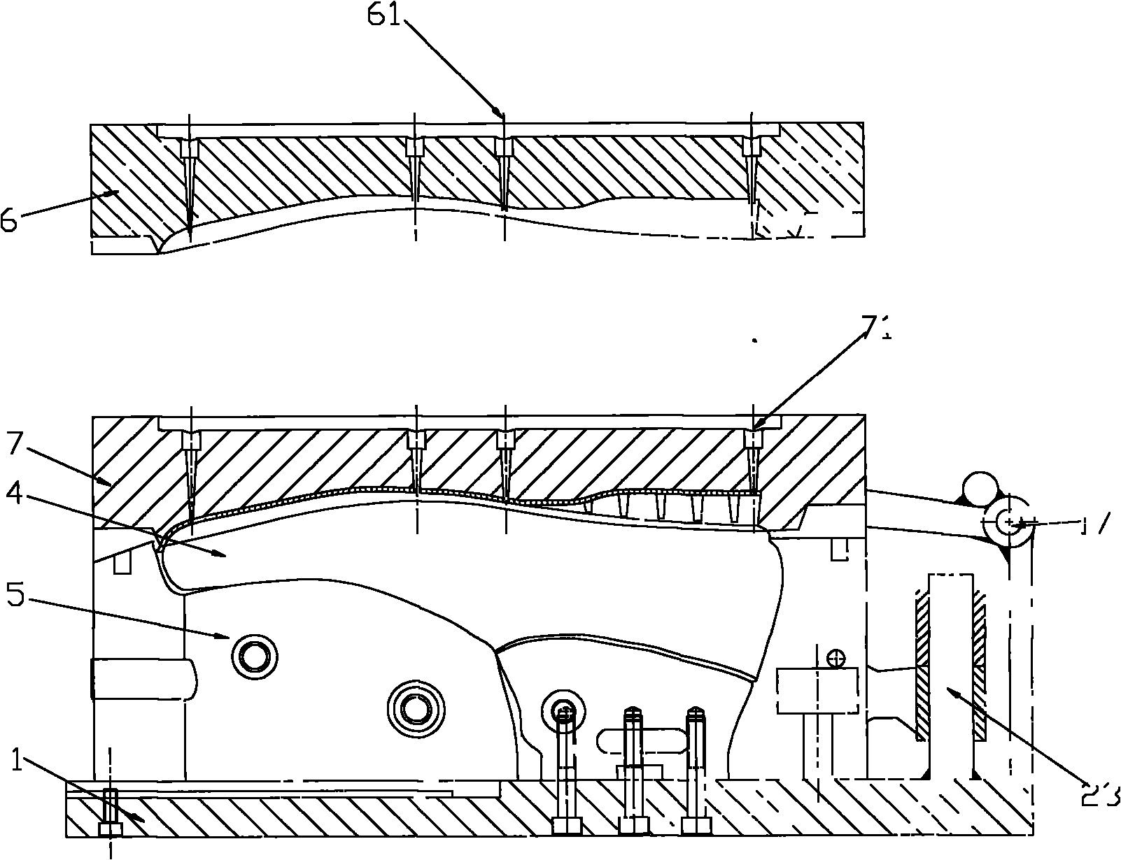 Secondary integrally-forming shoe, shoe-making die and producing method