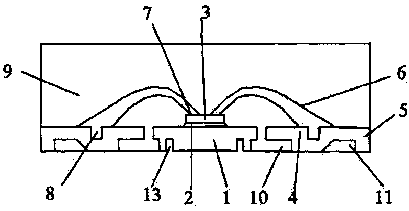 Packaging part with double-row pins and four flat and pin-free surfaces and production method thereof