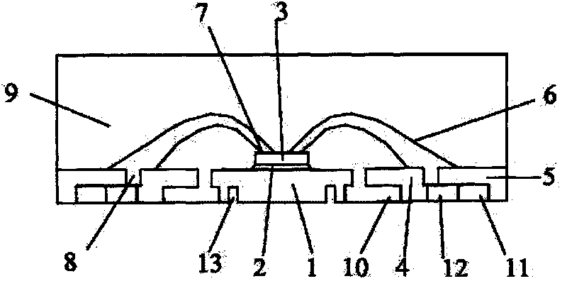 Packaging part with double-row pins and four flat and pin-free surfaces and production method thereof