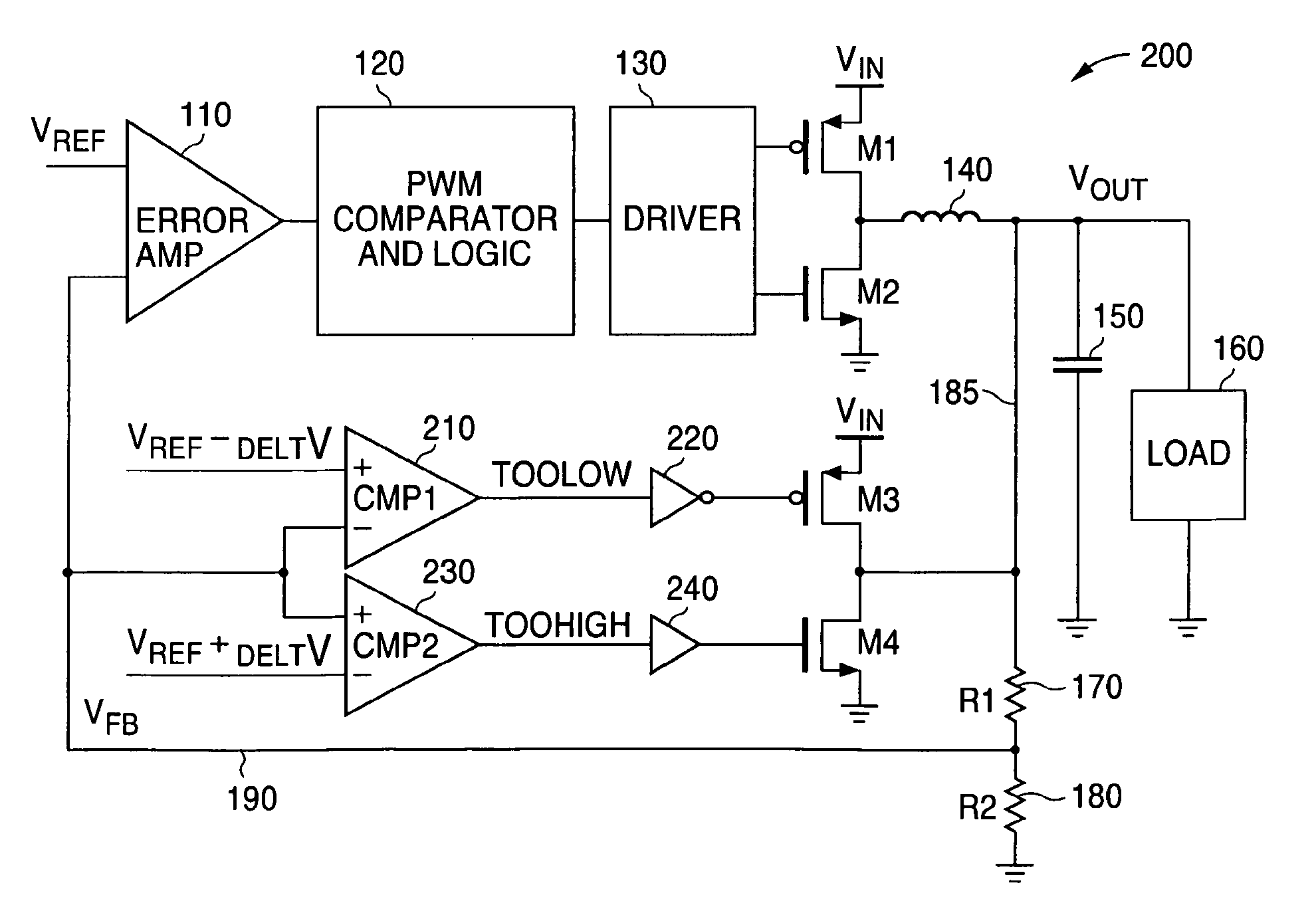 System and method for controlling overshoot and undershoot in a switching regulator