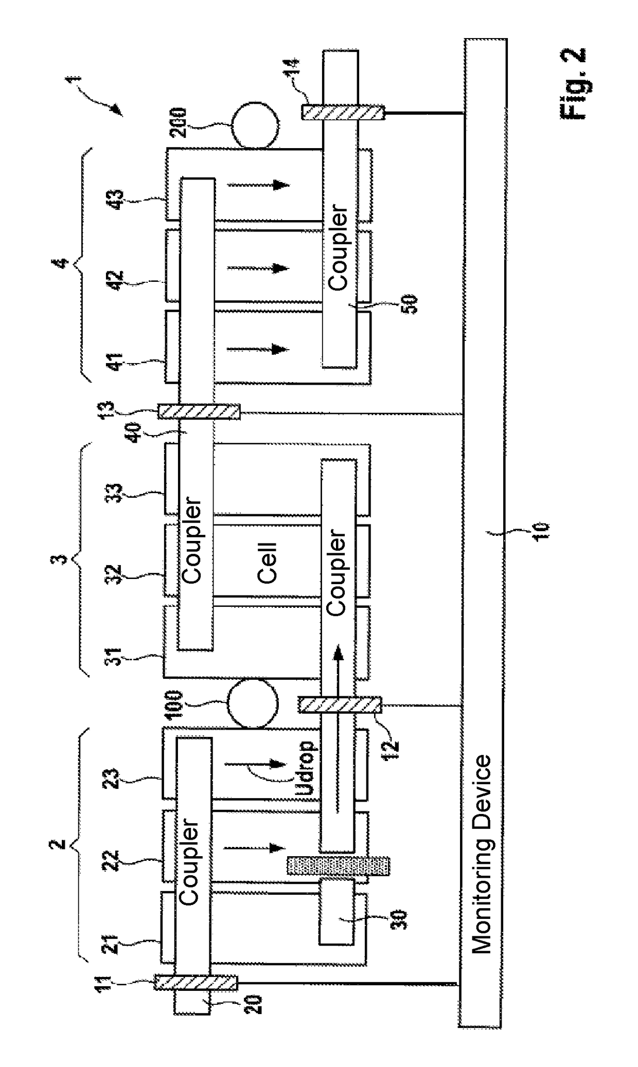 Monitoring device for a battery, a lithium-ion battery, and method for the monitoring of a battery