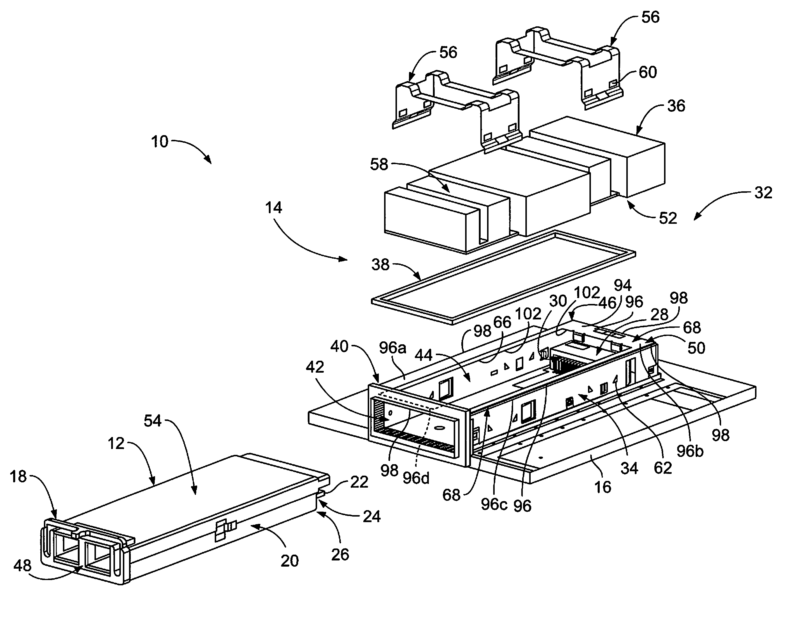 Cage assembly for receiving a pluggable module