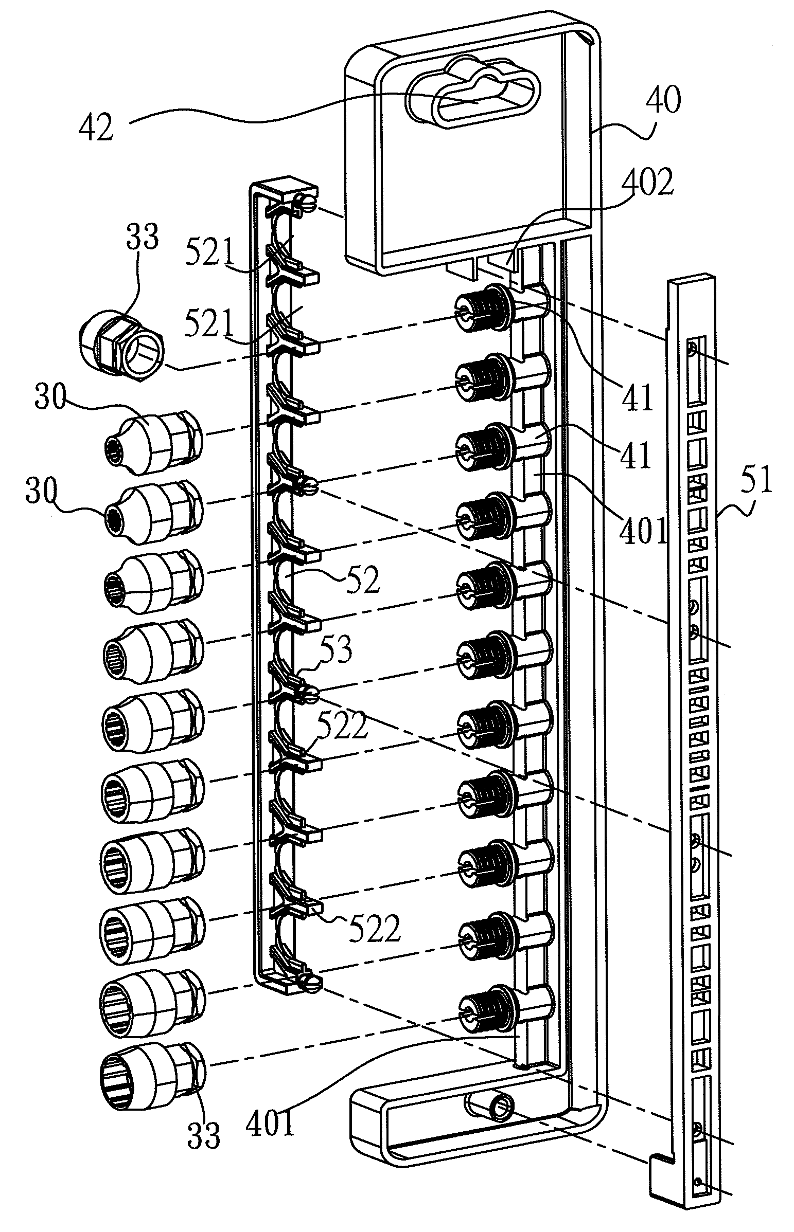 Burglaproof tool fitting holder device