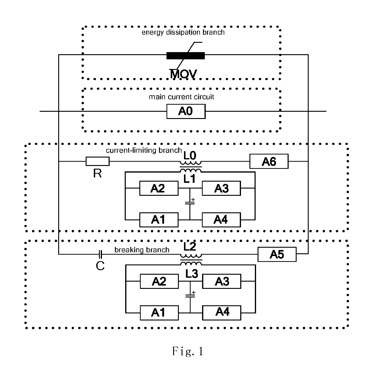 DC circuit breaker combining magnetic induction transfer and resistance current limiting