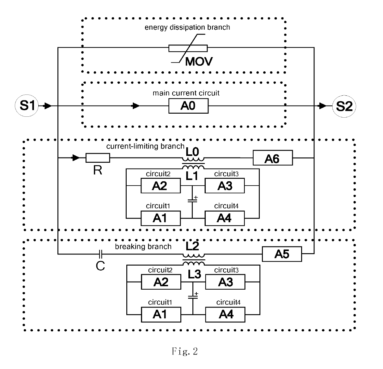 DC circuit breaker combining magnetic induction transfer and resistance current limiting