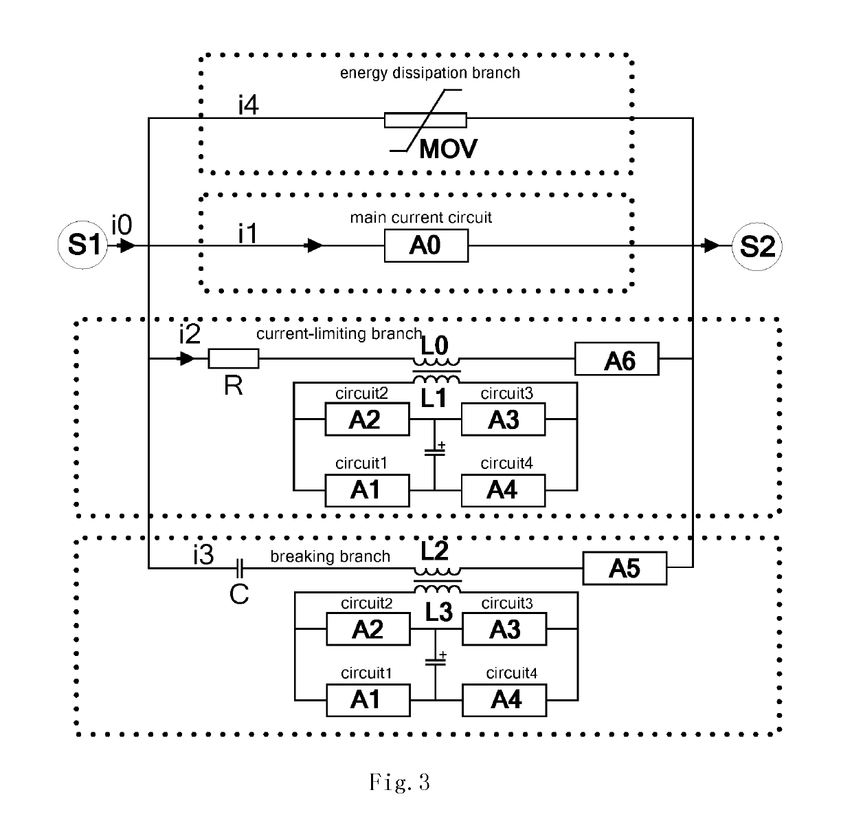 DC circuit breaker combining magnetic induction transfer and resistance current limiting