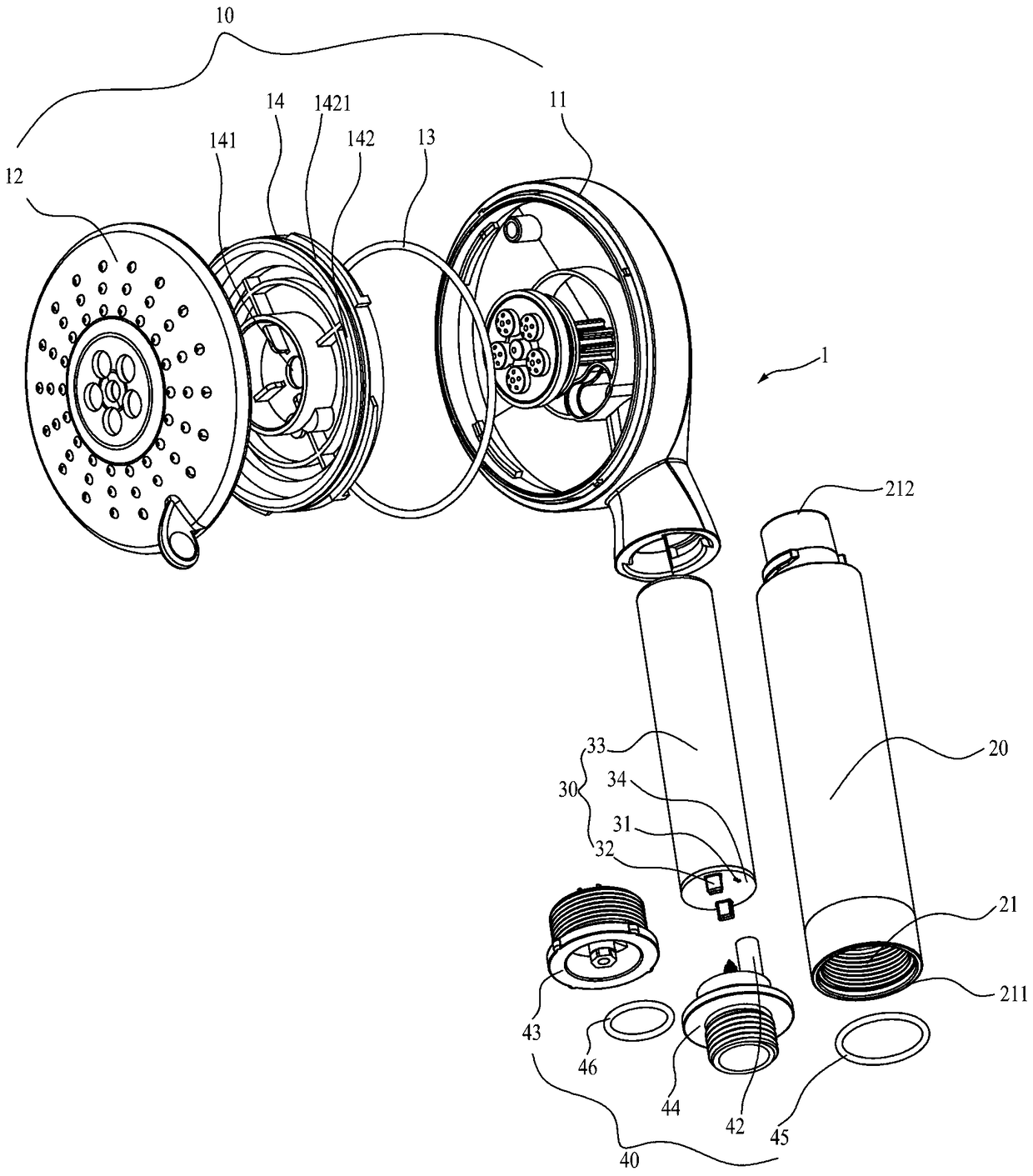 Shower head and cleaning device provided with same