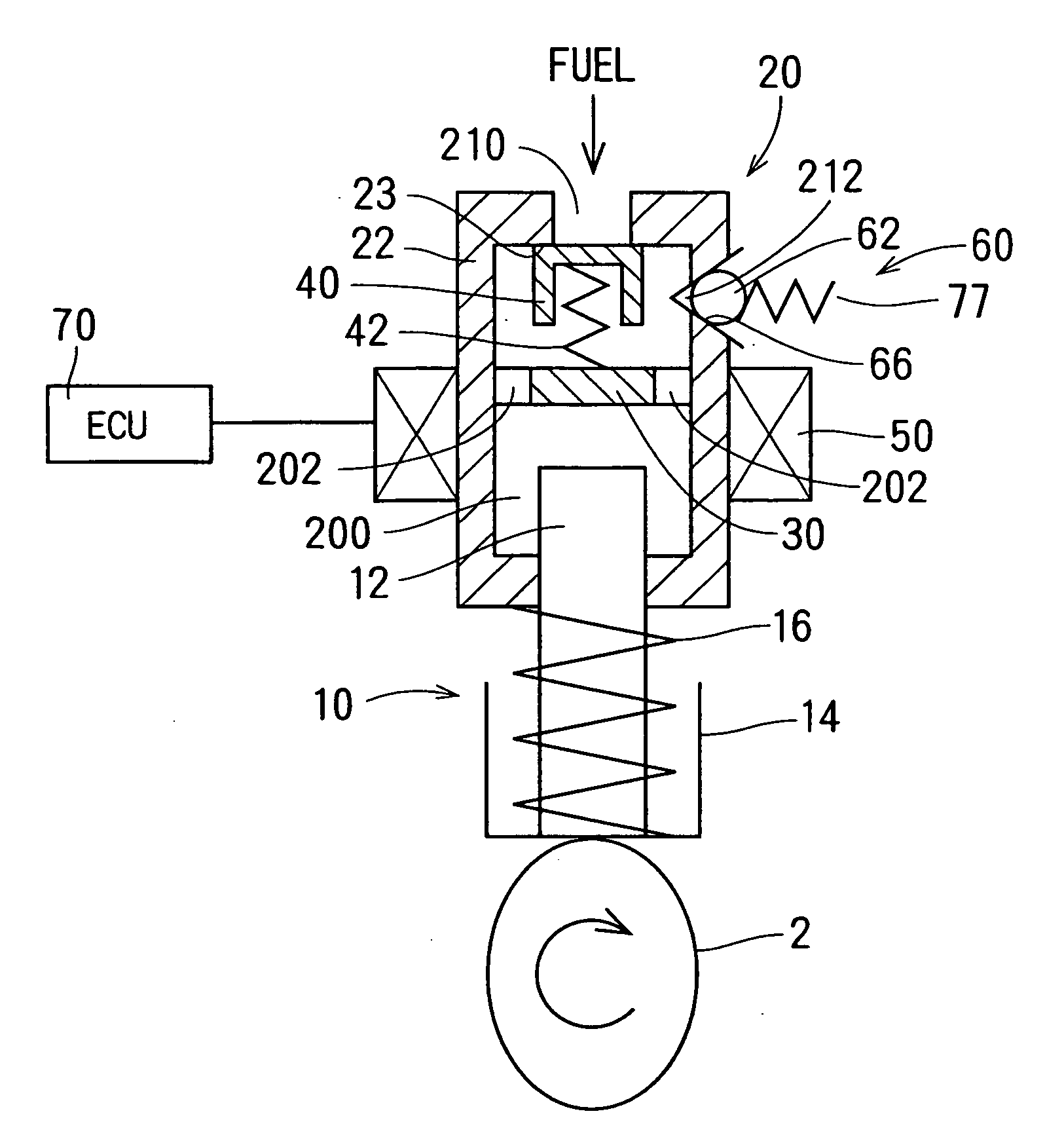 Solenoid valve, flow-metering valve, high-pressure fuel pump and fuel injection pump