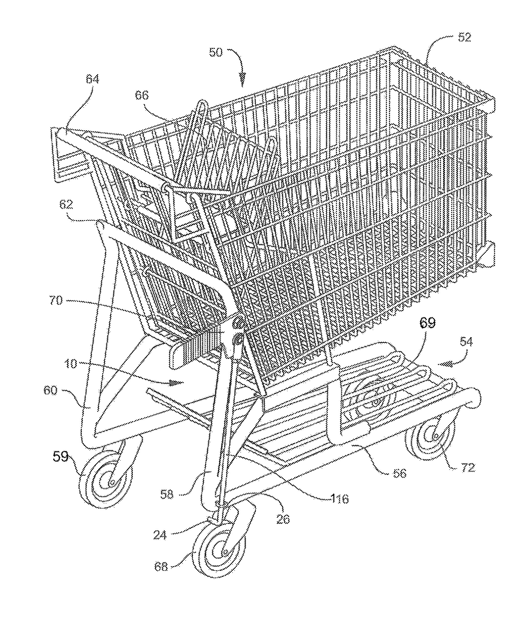 Cart brake and cart with user-operable brake