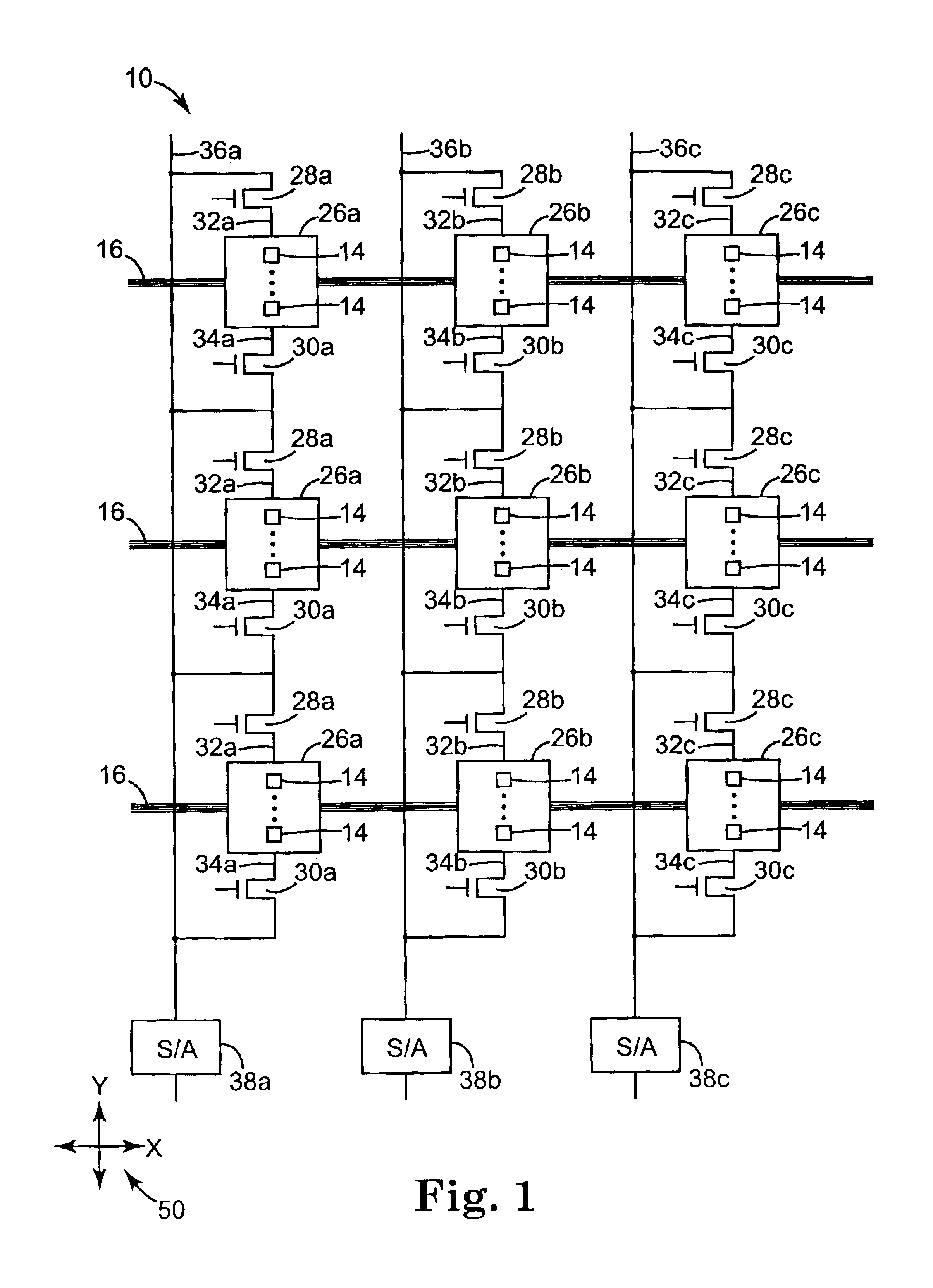 Memory storage device with segmented column line array