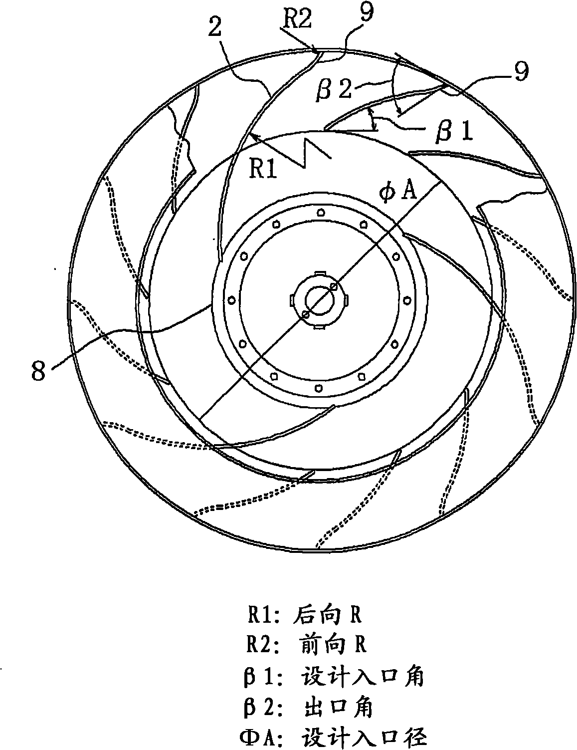 Centrifugal blower with backward inclined blade wheel