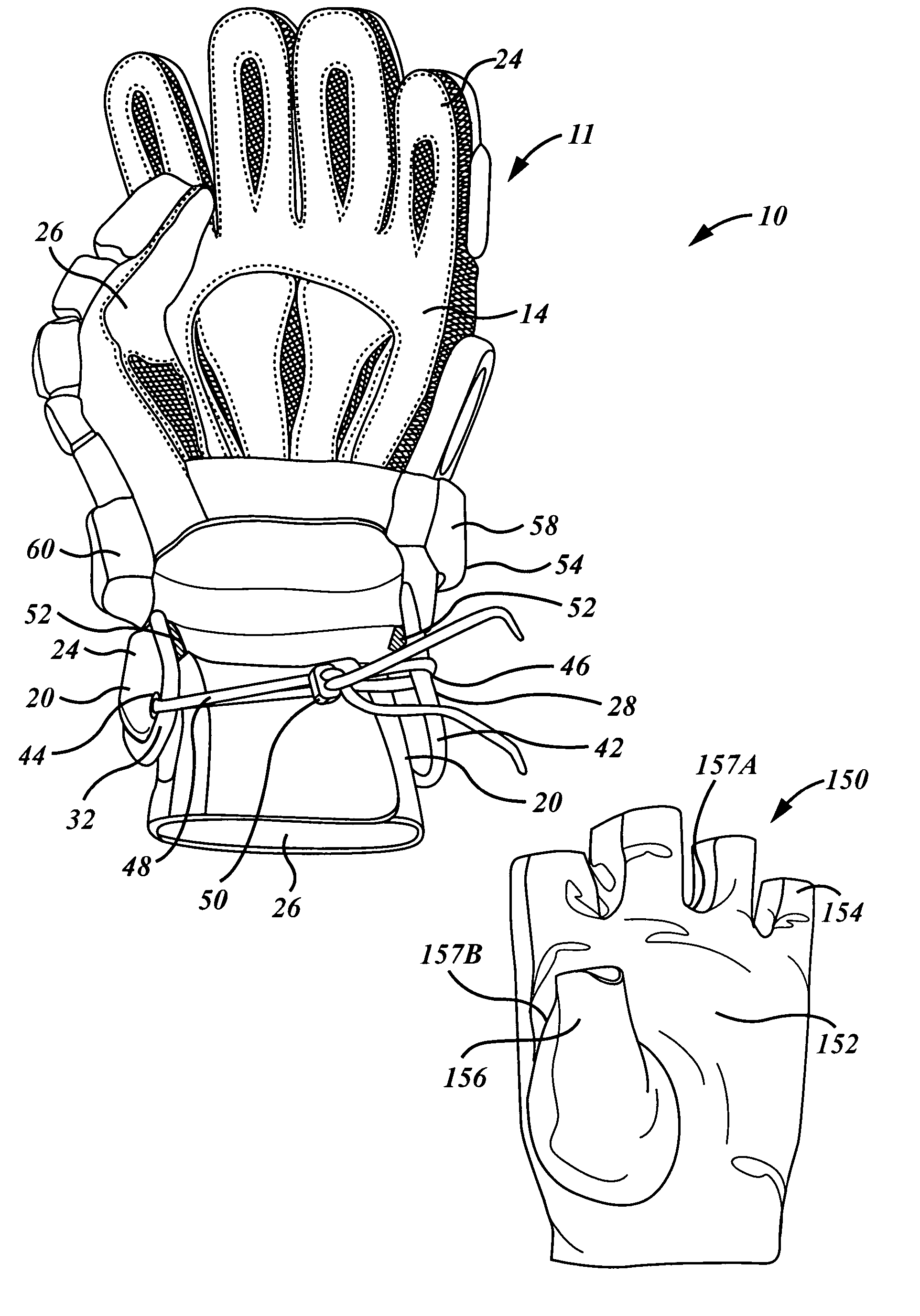 Protective glove having a padded palmless outer glove and form-fitting inner glove