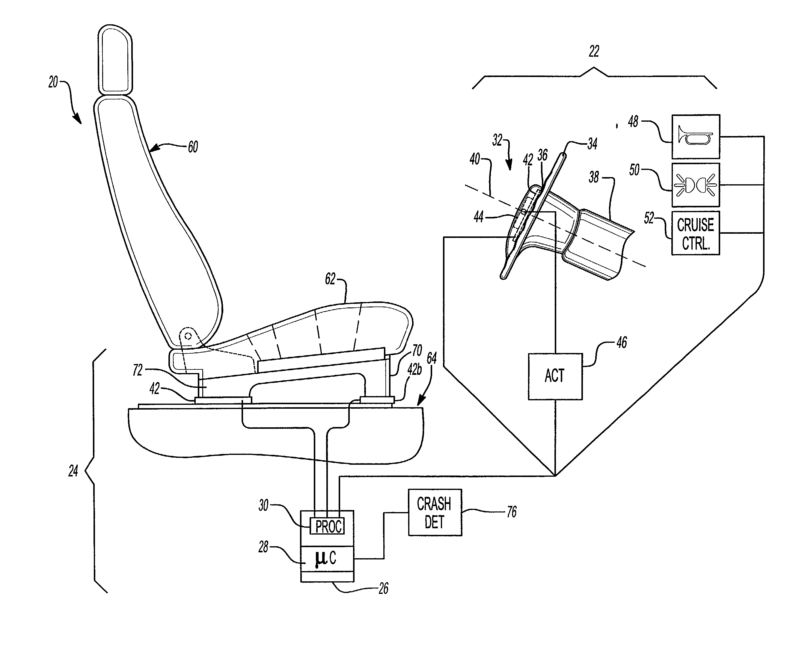 Active magnetostrictive sensor for automotive horn or occupant weight sensor