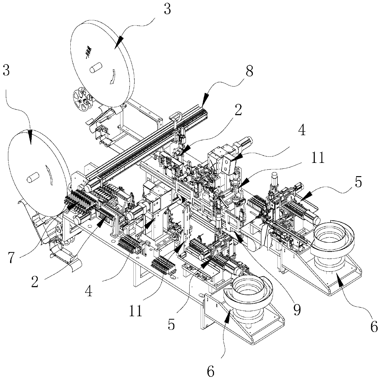 Double-end terminal-pressing and housing-inserting machine for automatically assembling wire harness