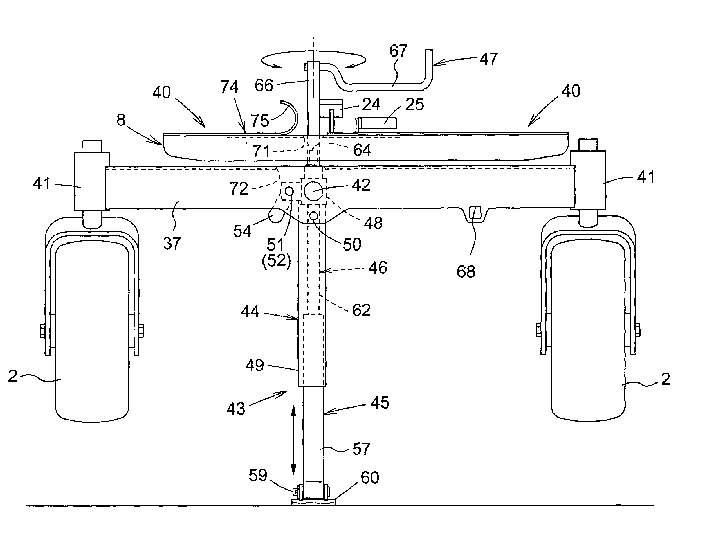 Mid-mount mower having a mower unit disposed between front and rear wheels