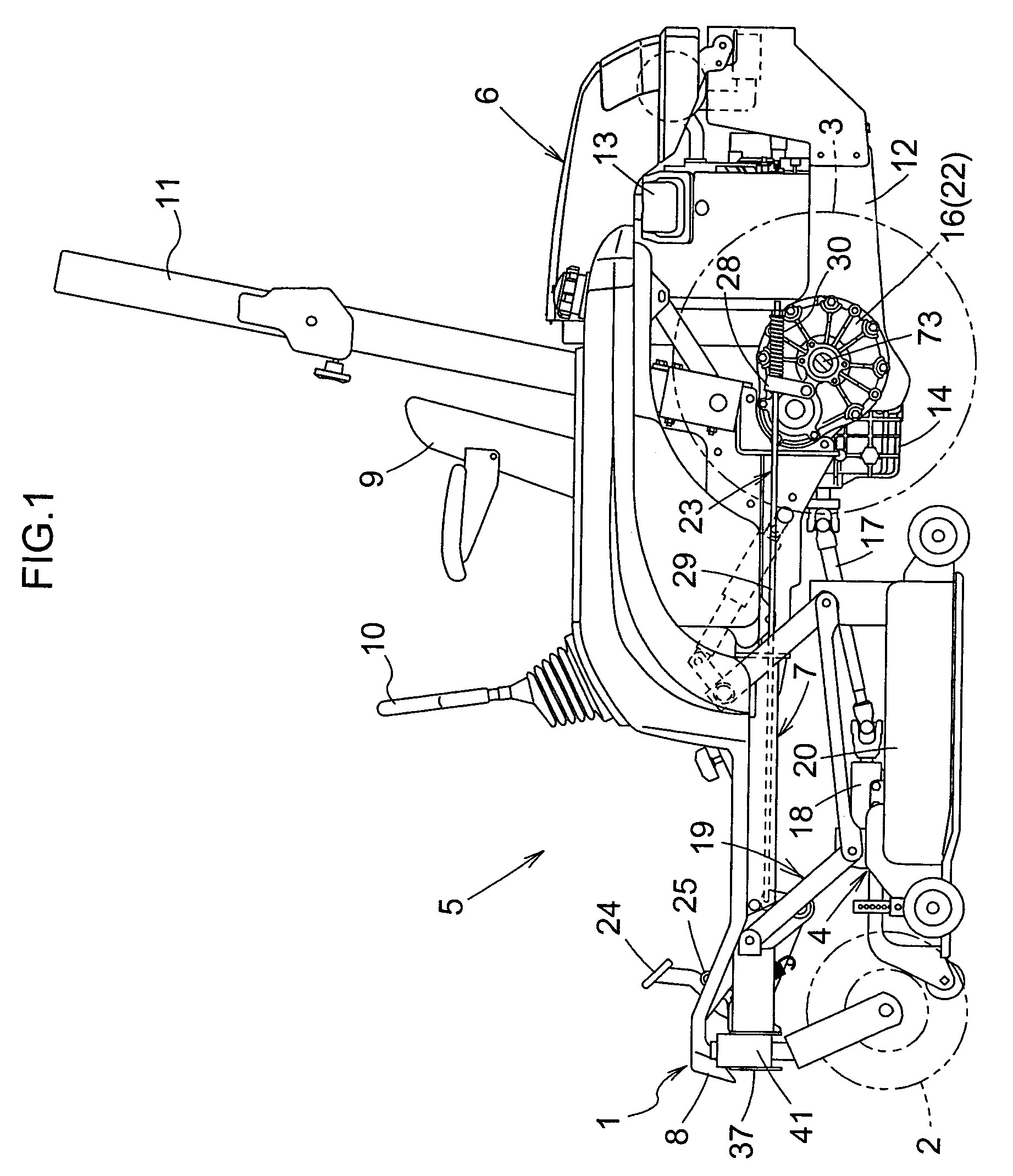 Mid-mount mower having a mower unit disposed between front and rear wheels