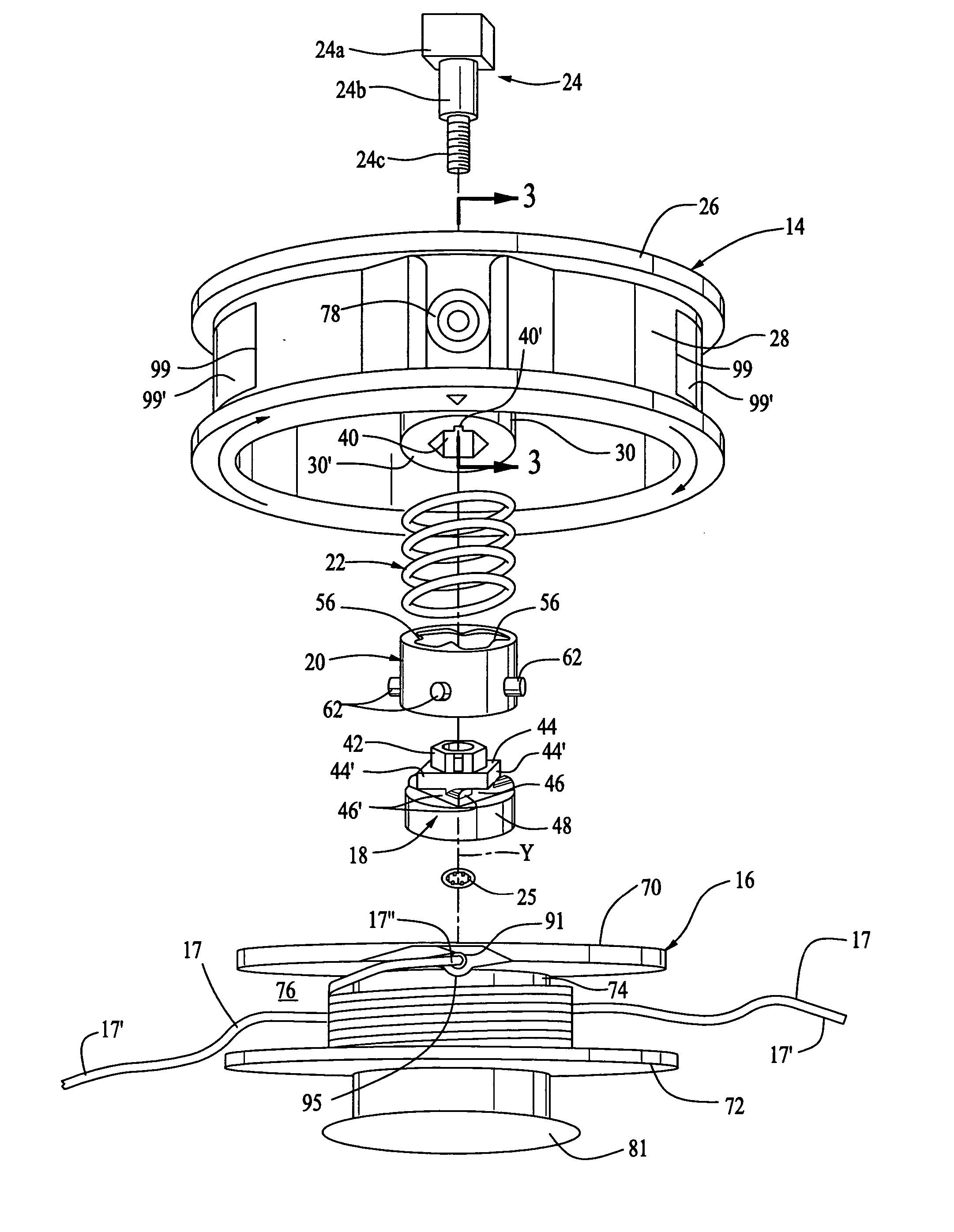 Trimmer head for use in flexible line rotary trimmers having improved line loading mechanism