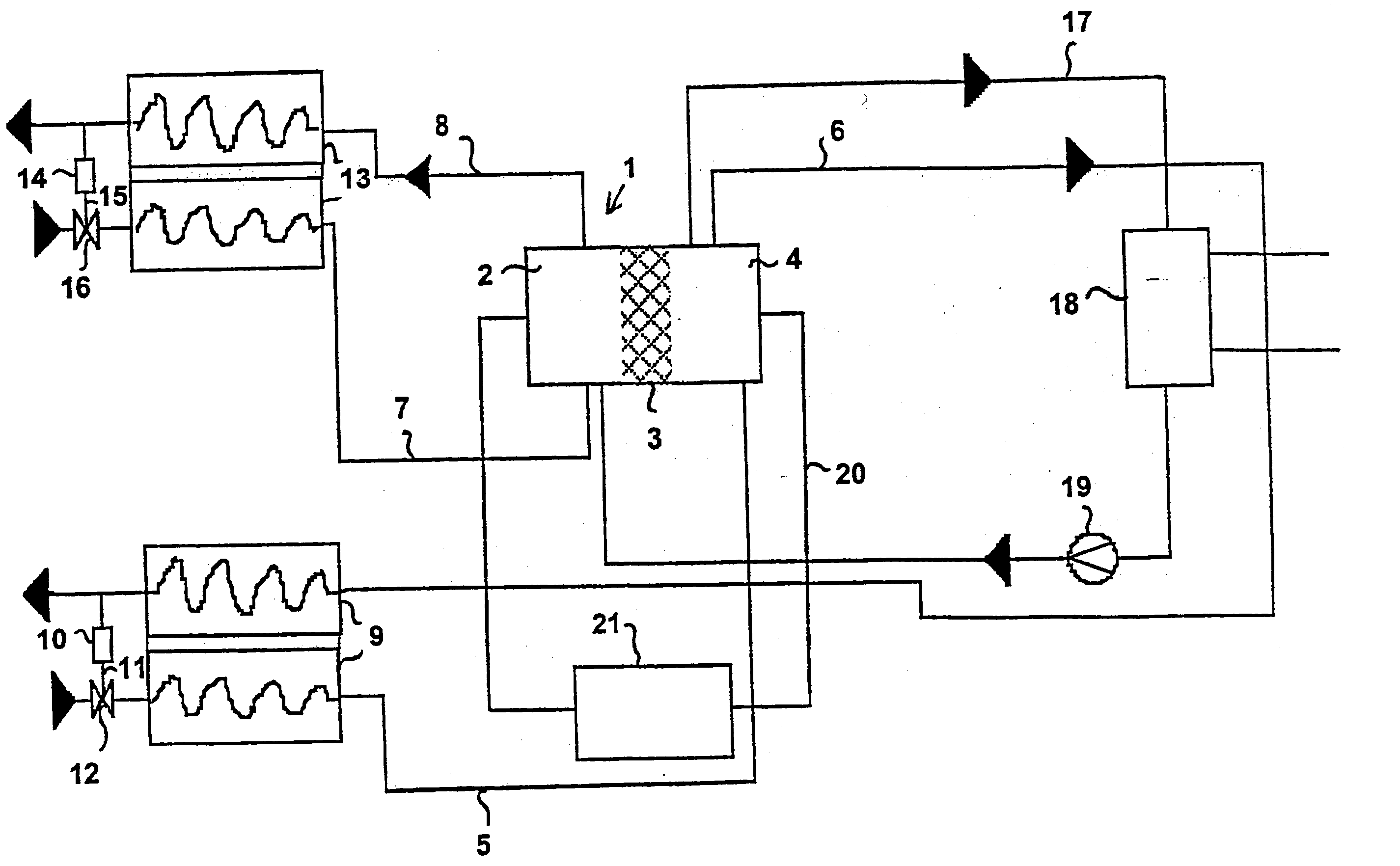 Fuel cells with integrated humidification and method for humidifying fuel cell process gas