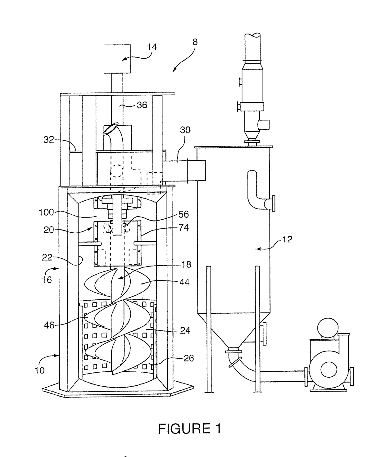 Vertical ball mill with internal materials flow conduit