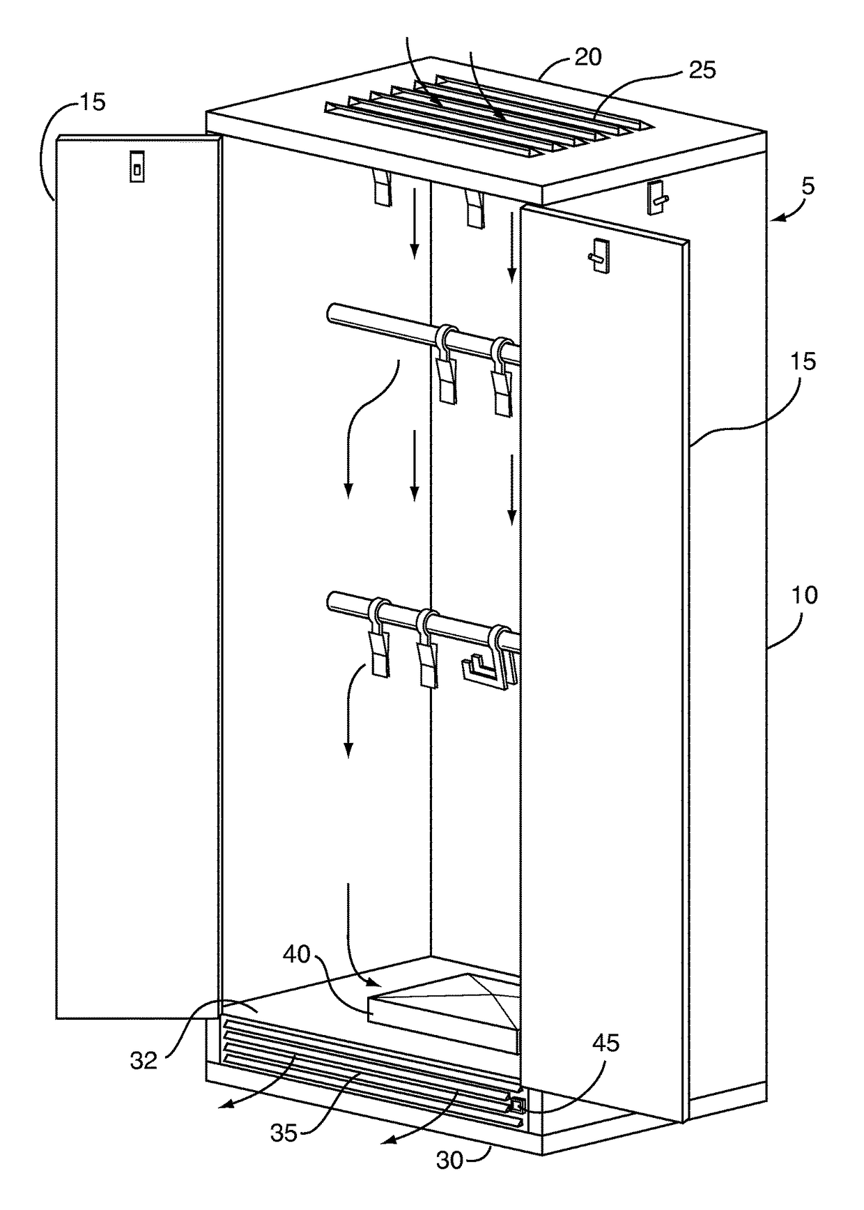 Wardrobe for drying clothing and sports equipment