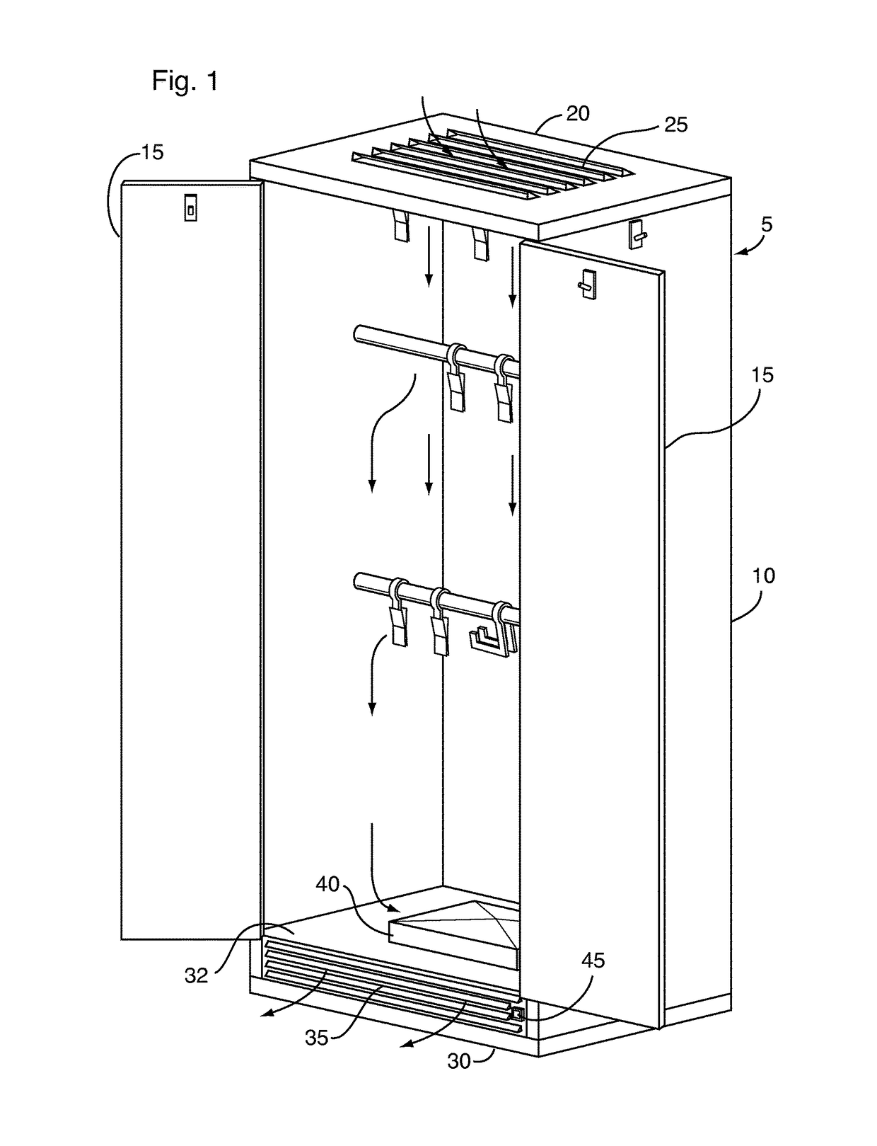 Wardrobe for drying clothing and sports equipment