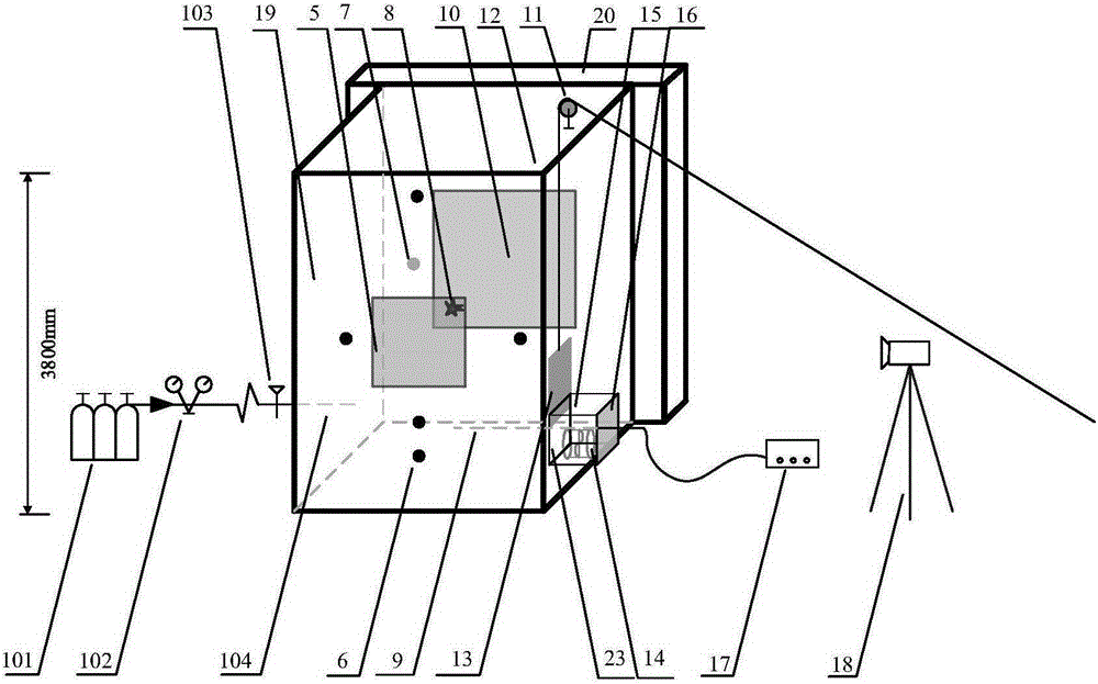 Combustible gas explosion testing device in explosion venting space