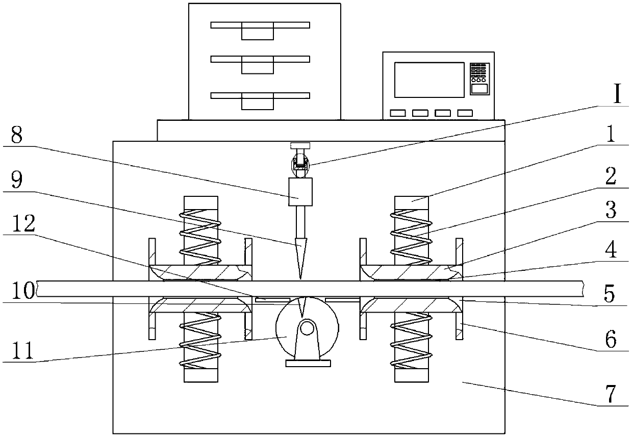 Spring guided type cutting cable mechanism of low frequency cable assembly crimping system