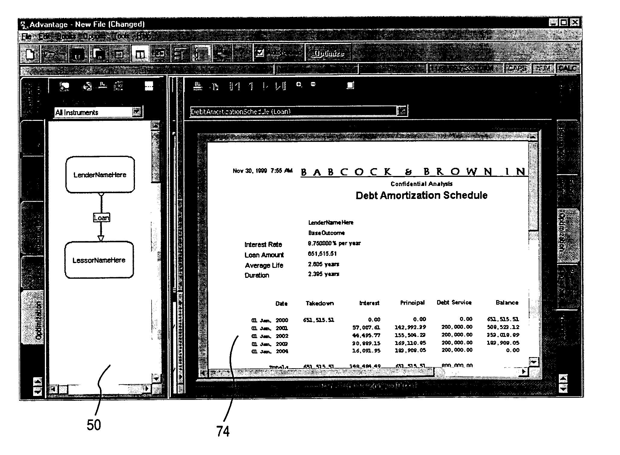 Automated financial scenario modeling and analysis tool having an intelligent graphical user interface