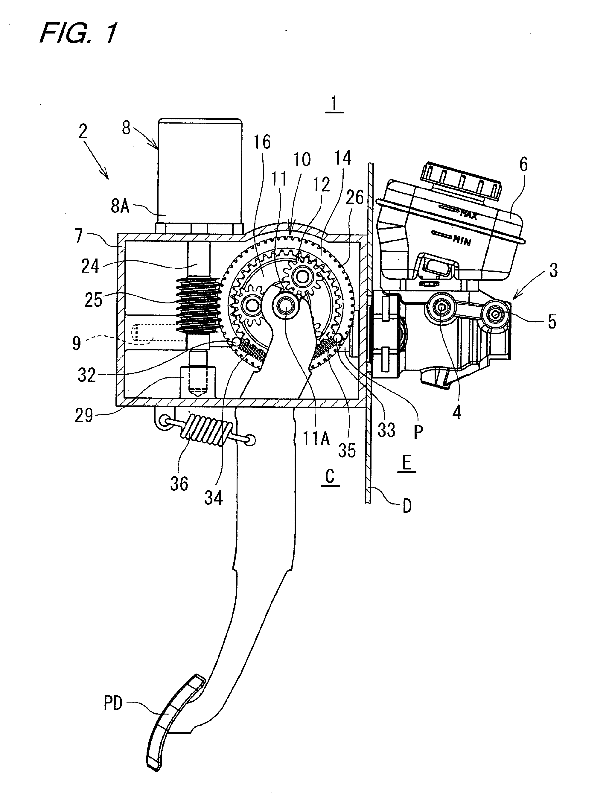 Electronic booster and operating force transmission device