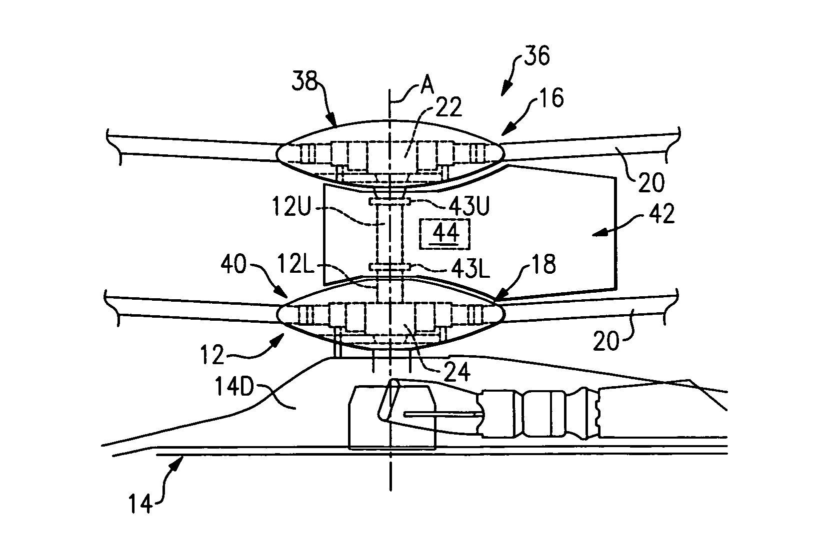 De-rotation system for a counter-rotating, coaxial rotor hub shaft fairing