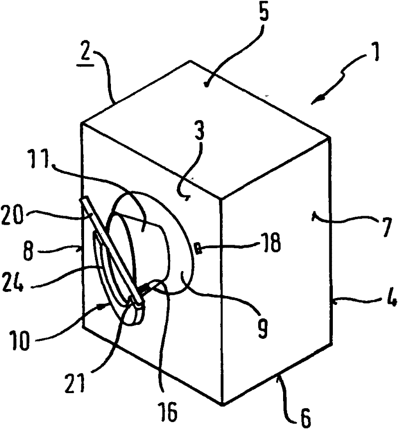 Laundry care device with a horizontally pivoting grip element