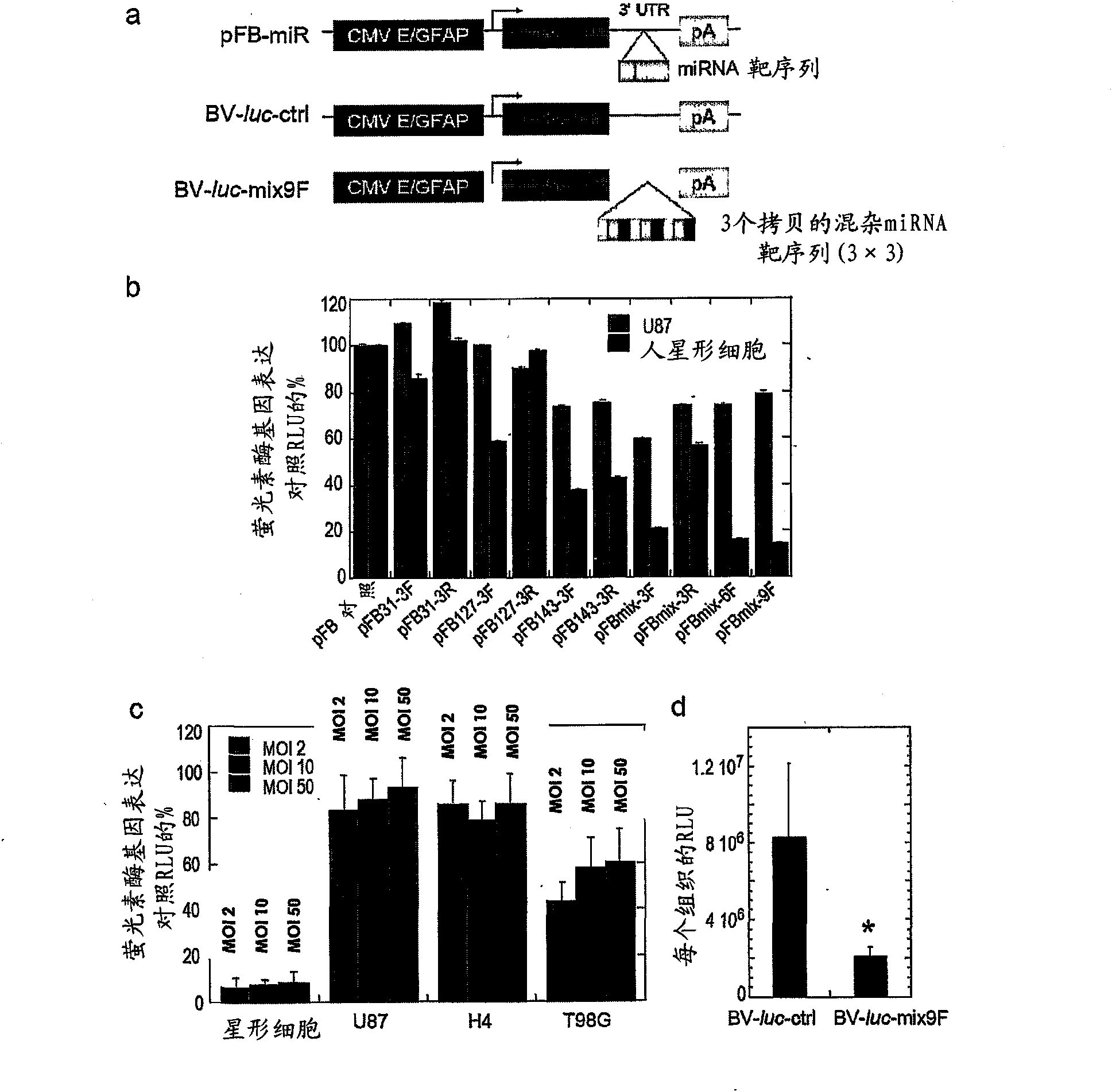 Nucleic acid molecule and method of targeting gene expression to gliomas