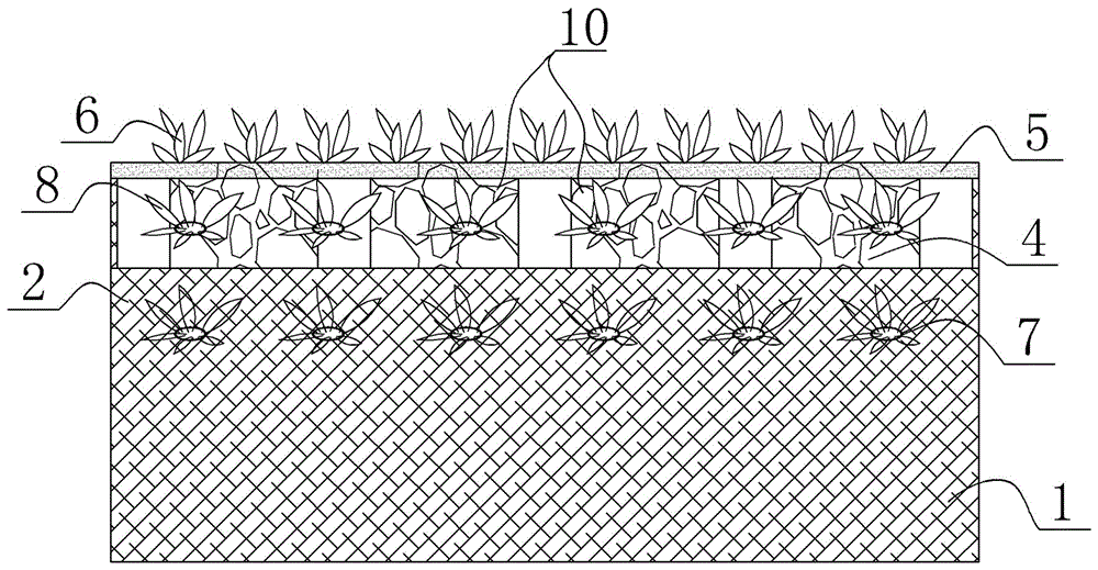 A permeable river T-shaped dam planted with artificial aquatic plants and its construction method