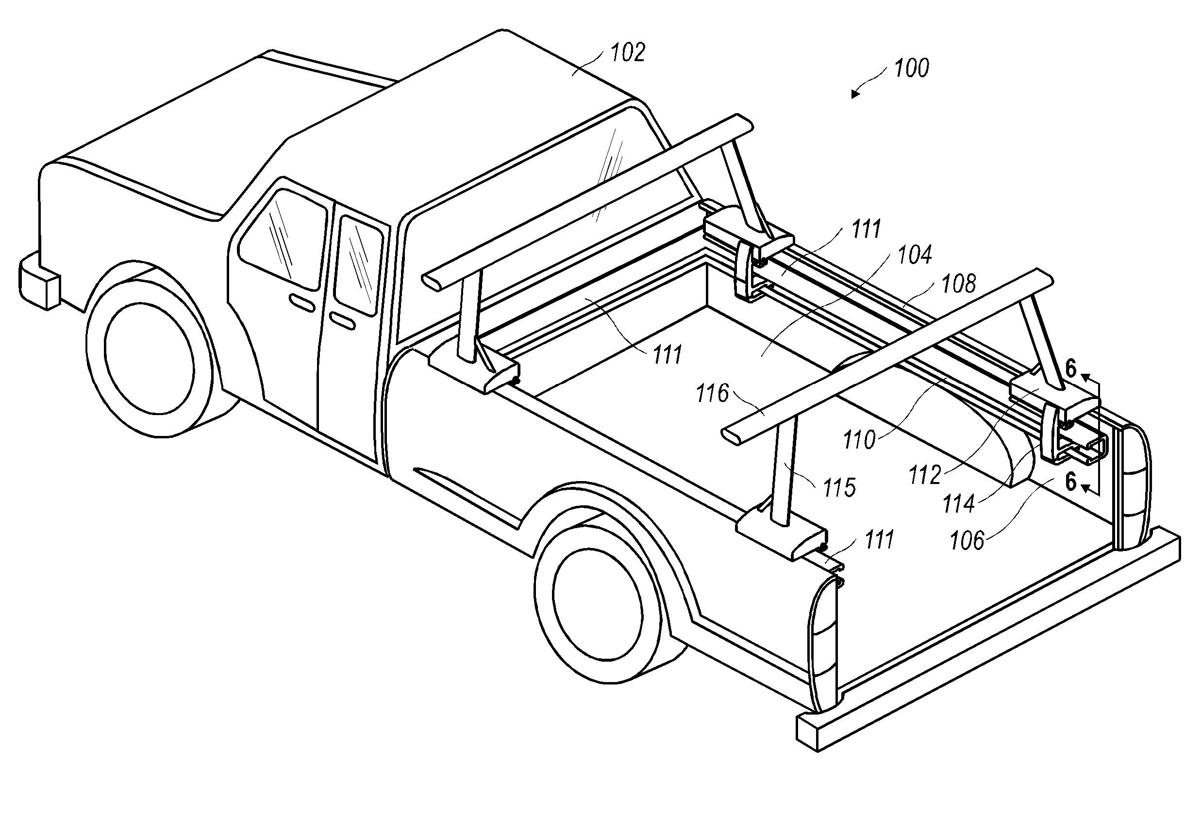 Load carrier arrangement for a vehicle bed comprising an internal bed rail system