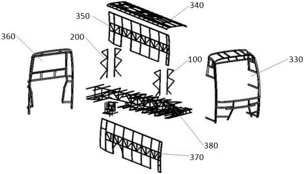 Integral body structure of large highway bus with safety partition