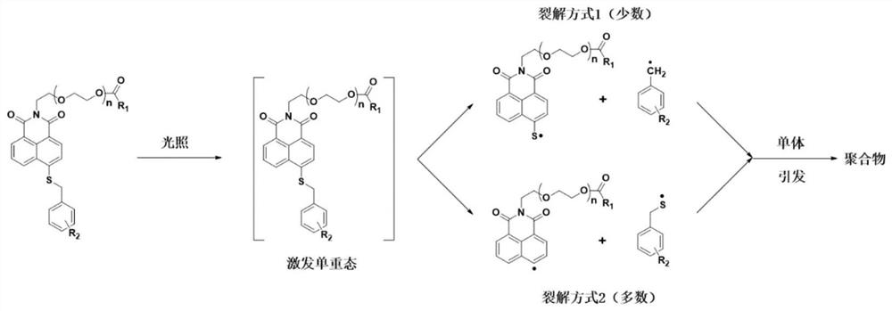 Hydrogen donor-containing thioether naphthalimide derivative photoinitiator suitable for UV-LED aerobic photocuring