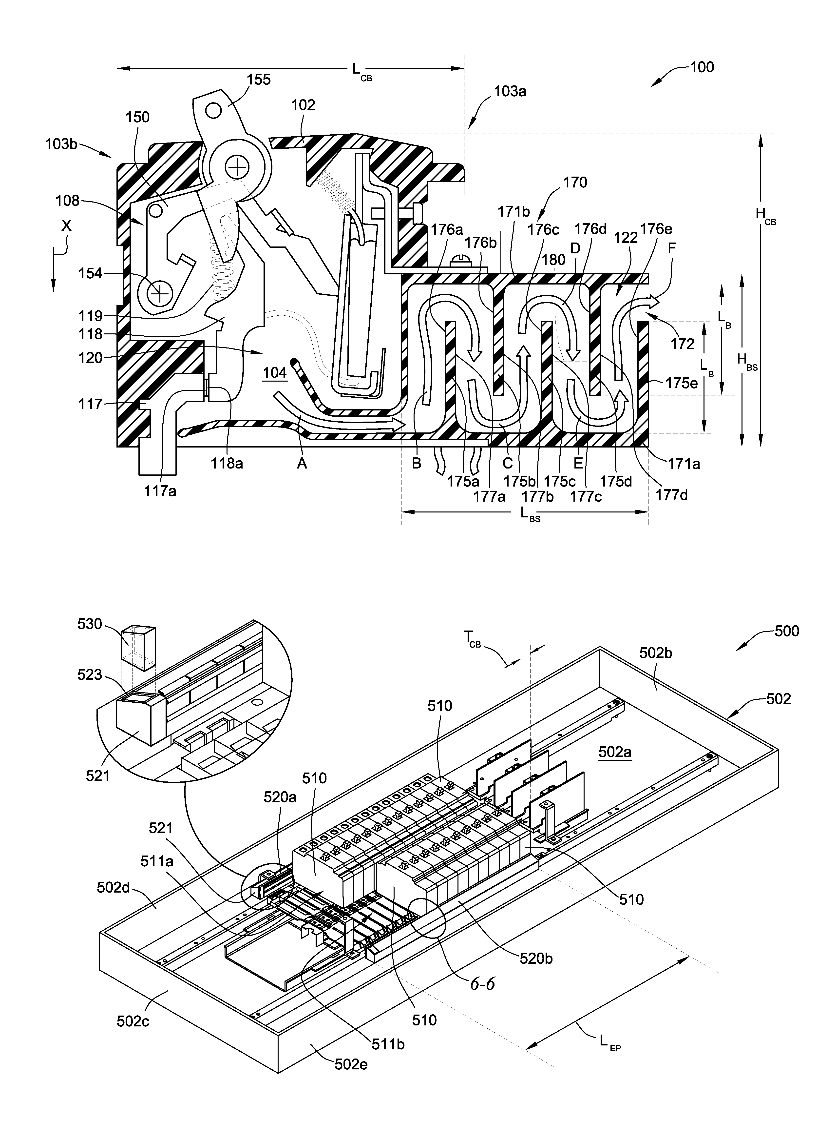 Circuit breaker with controlled exhaust