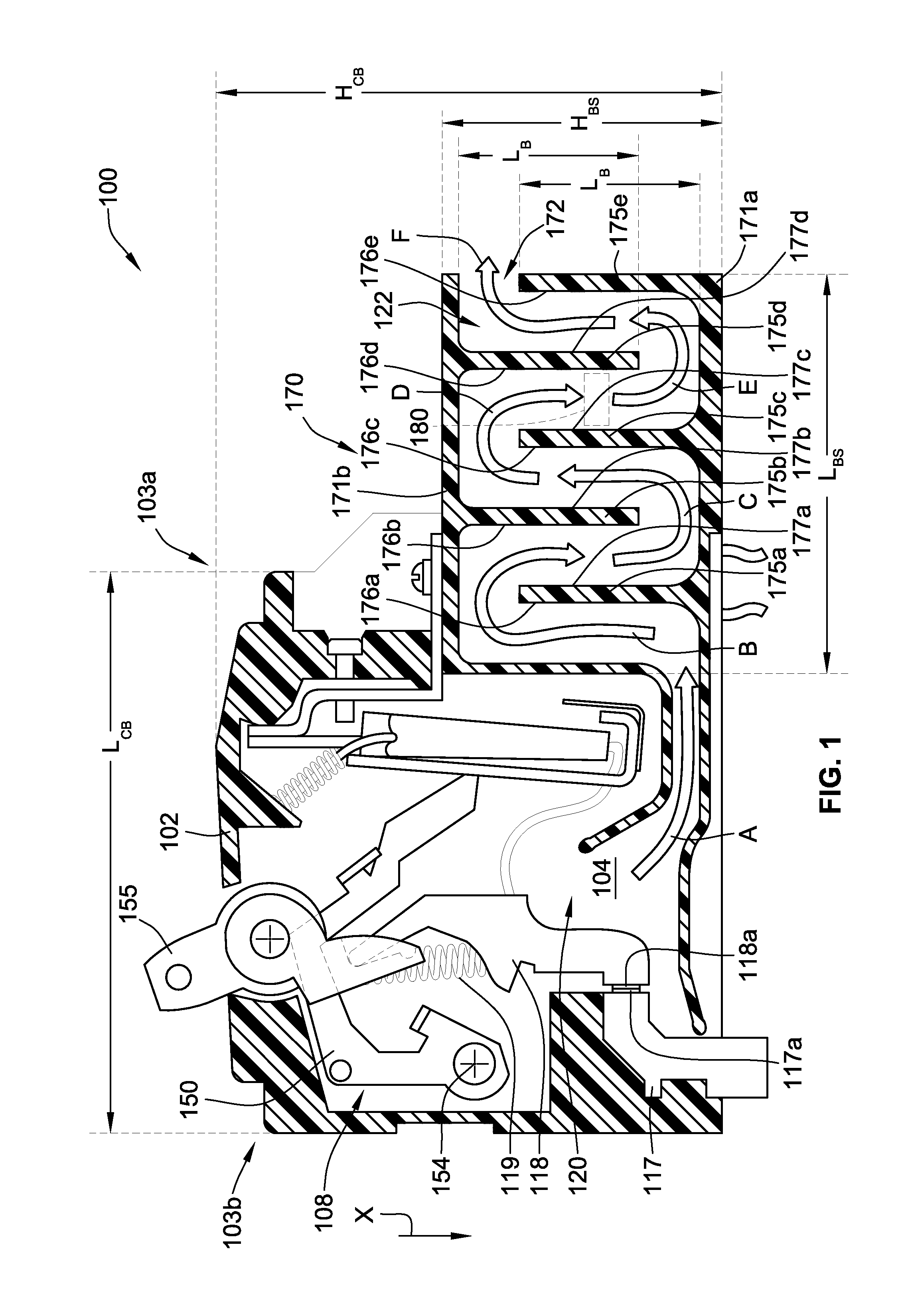 Circuit breaker with controlled exhaust