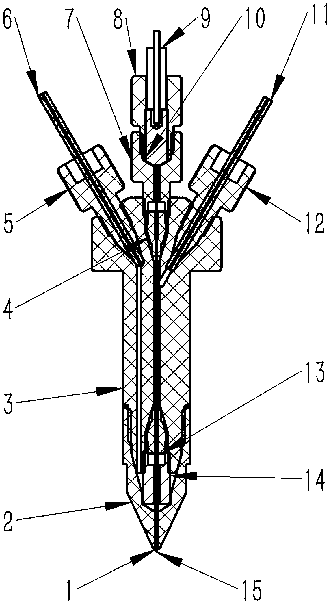 Three-channel ion-source sprayer nozzle