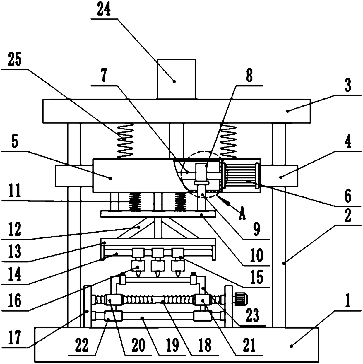 Hydraulic lifting-type building rebar equidistant automatic cutting device