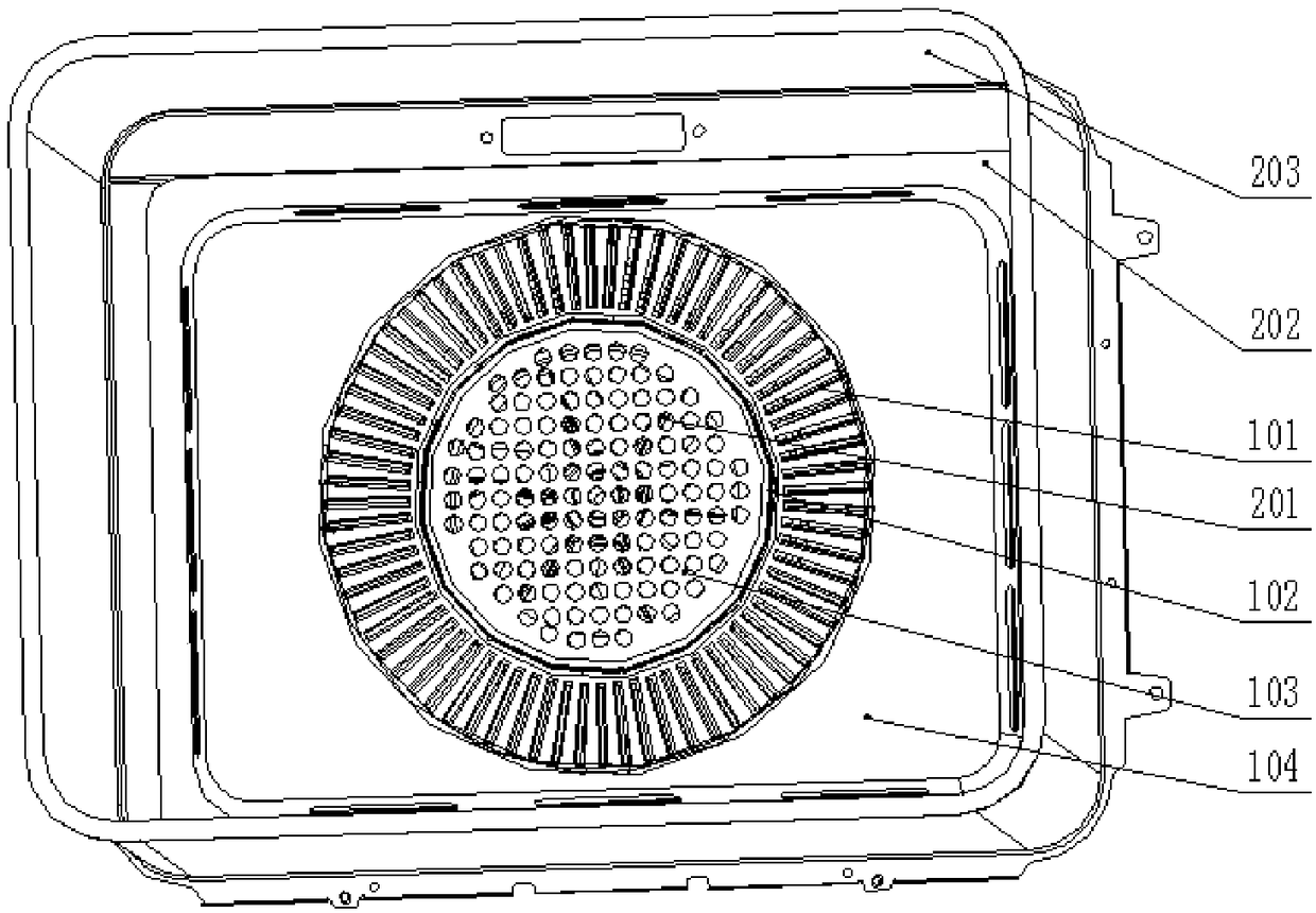 Dynamic uniform draught fan cover plate component for household electrical appliance and household electrical appliance