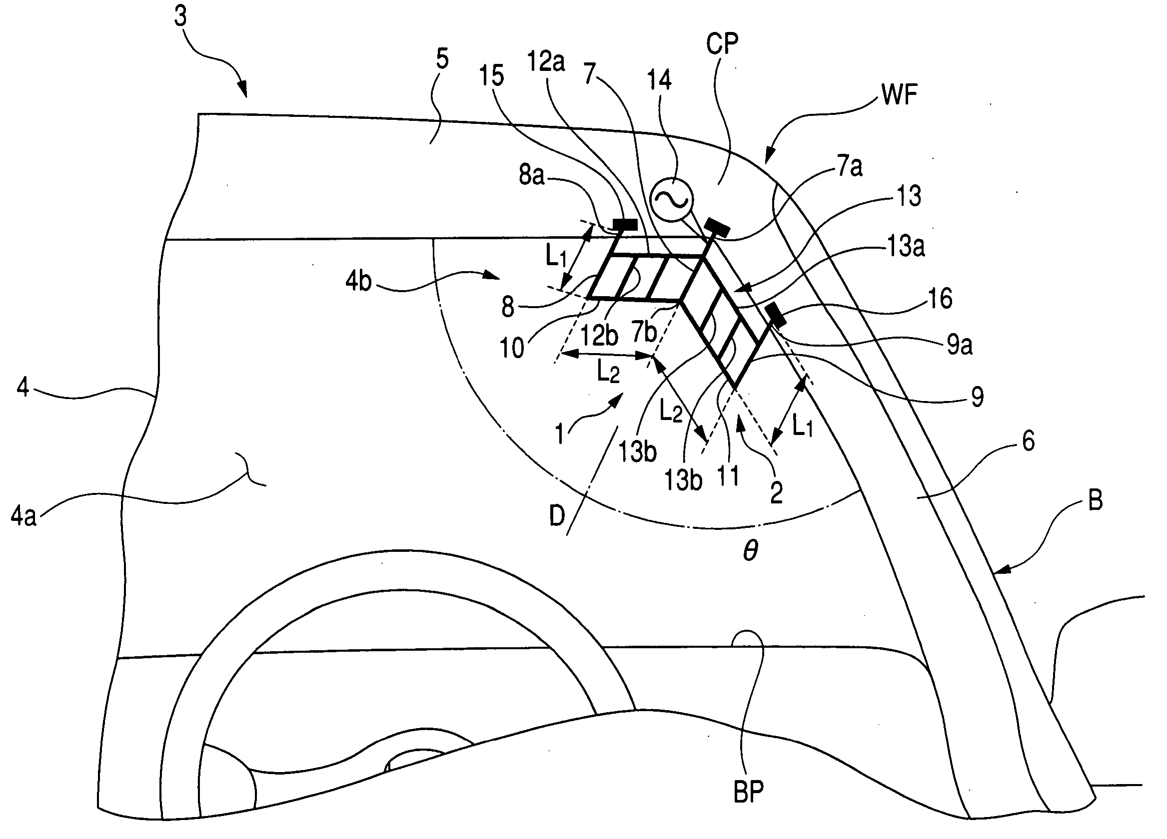 Mobile antenna mounted on a vehicle body