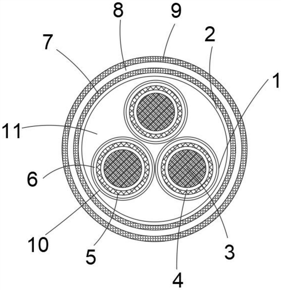 Cross-linked polyethylene insulated halogen-free low-smoke flame-retardant rat-proof and termite-proof medium-voltage power cable