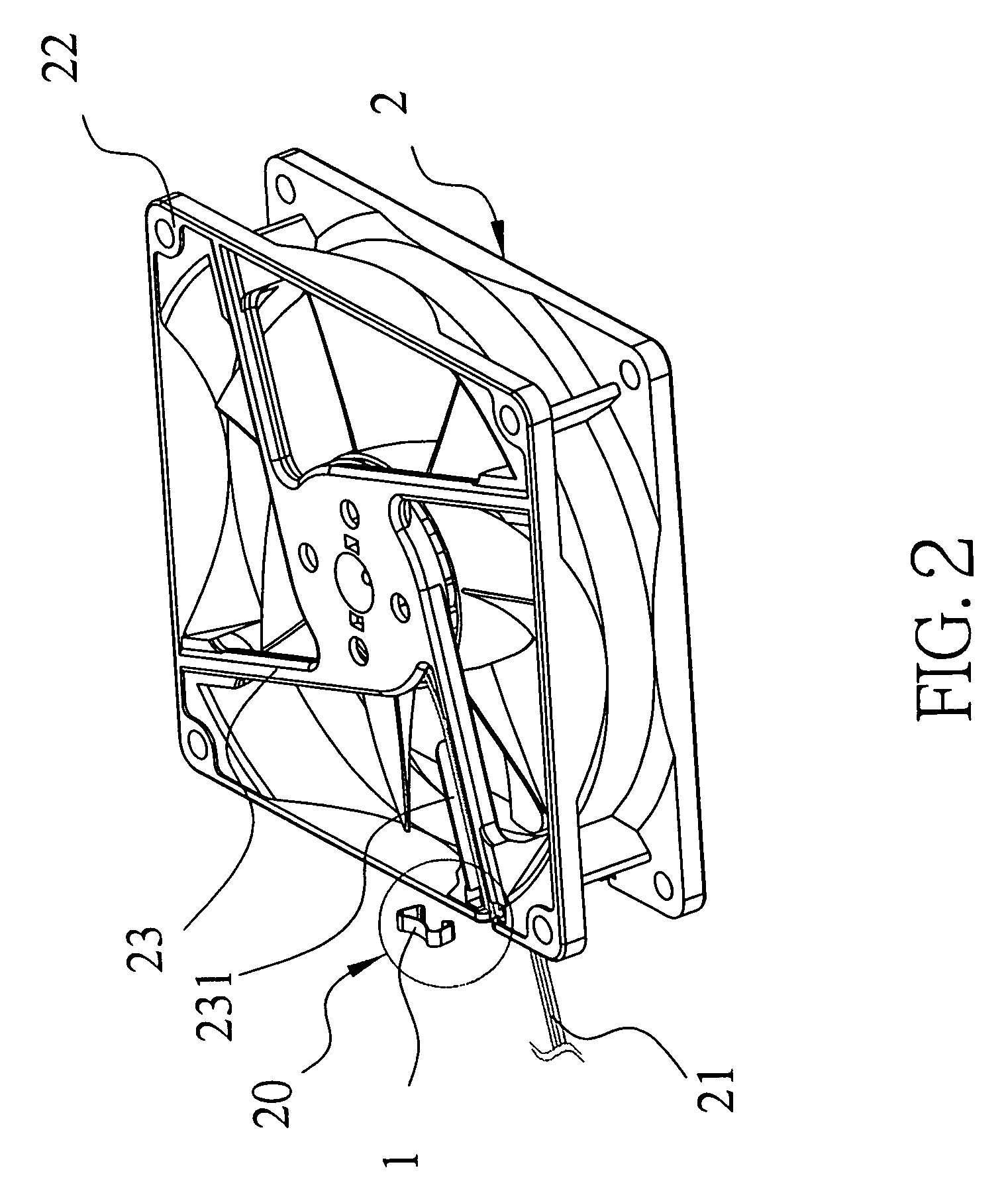 Cable strain-relief member for a PC fan